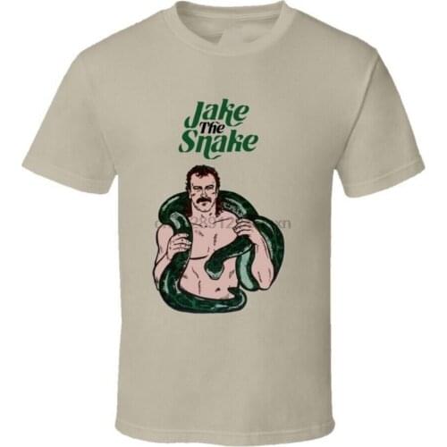 Jake The Snake Robert 80s Wrestling T-Shirt- Tan Shirt Cotton Printed Plus Size Tee Shirt