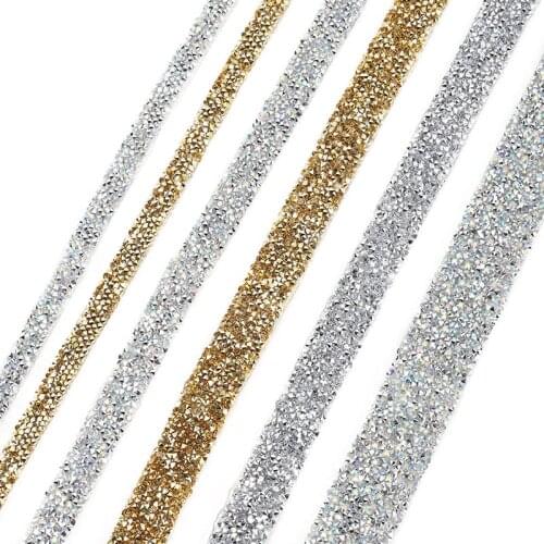 Adhesive Diamond Belt 1 Yard Diamond Beaded Handmade Lace Edge Trims Wedding Dress Belt Applique DIY Fabric Accessories