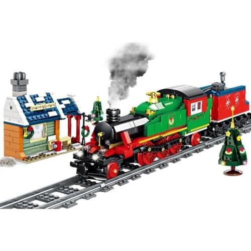 Battery-Powered City Traffic Train Building Blocks Railway Winter Trains Station Bricks Set Toys Children Kids Gifts