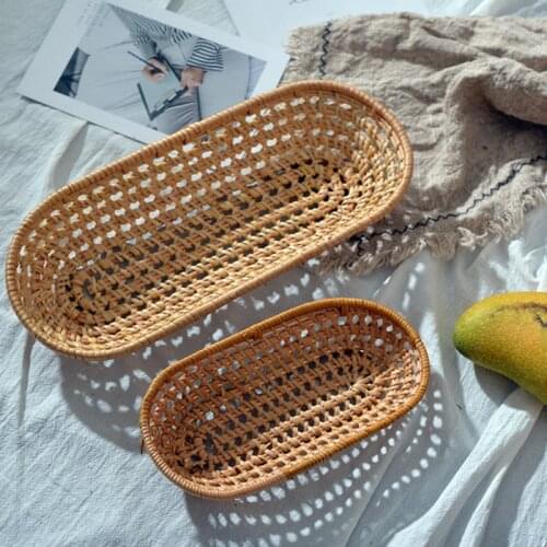 Hand-woven Bamboo Storage Basket Fruit Candy Dish Rattan Bread Basket Kitchen Food Picnic Sundry Container #7