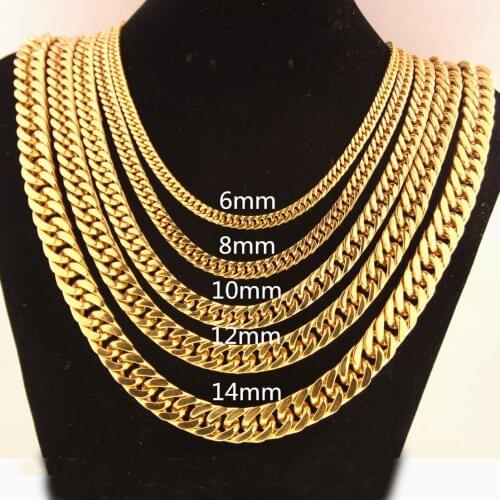 8/10/12/14/17MM Hotsale 316L Stainless Steel Gold Color Curb Cuban Chain Mens Necklace Or Bracelet