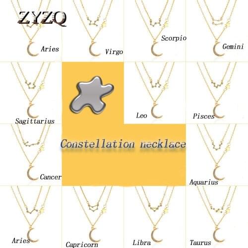 ZYZQ Fashion Ins Wind Twelve Constellation Pendant Necklace For Women Temperament Double Star Moon Clavicle Chain