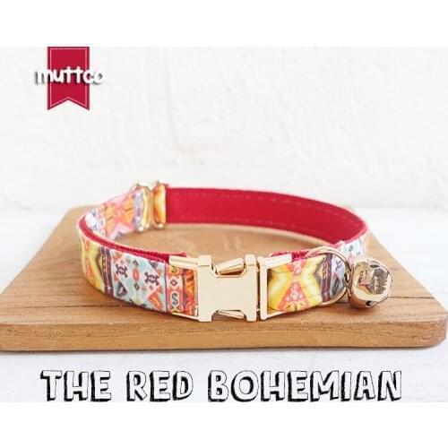 MUTTCO retail with gold high quality metal buckle collar for cat THE RED BOHEMIAN design cat collar 2 sizes UCC055J