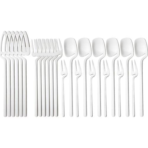 24Pcs 304 Stainless Steel Cutlery Set Matte Dinnerware Set Western Knives Fruit Fork Spoon Dinner Set Kitchen Flatware Tableware