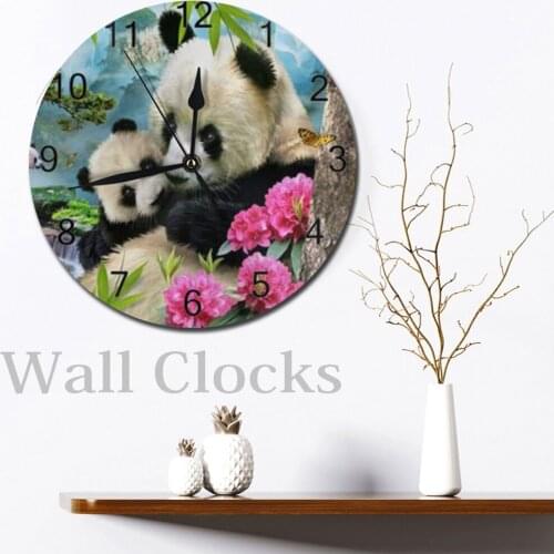 PandaAnimal 25CMRound Wall Clocks Decor Numeral Digital Dial Mute Silent Digital Clocks Battery Operated Clocks Living Room Wall