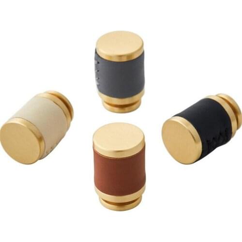 New Solid Brass Drawer Handle Light Luxury Genuine Leather Single Hole Wardrobe Cabinet Door Small Furniture Pulls DIY