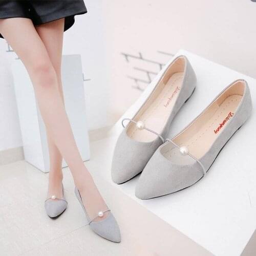 2021 Spring New Pointed Simple Single Shoes Pearl Non-slip Wear-resistant Student Flat Shoes Women