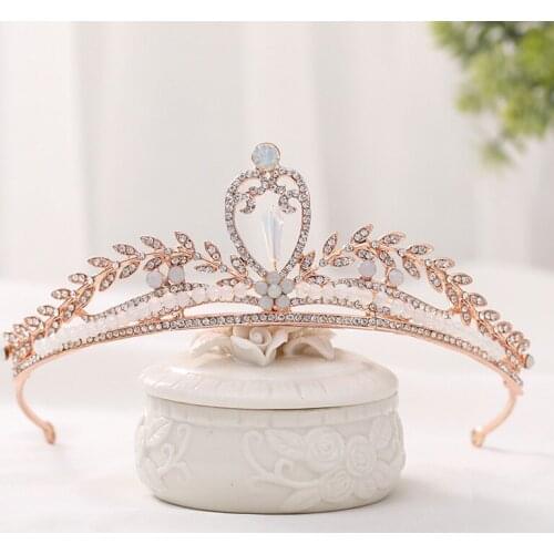Charming Handmade Rhinestone Waterdrop Tiara for Prom Birthday Pageant Crown Rose Gold Wedding Dress Hair Jewelry BN