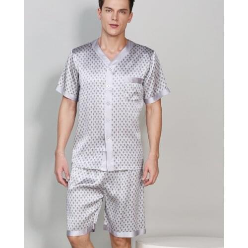 100% genuine silk short pajama sets men short sleeves noble sexy mens sleepwear set mens pijamas hombre summer New