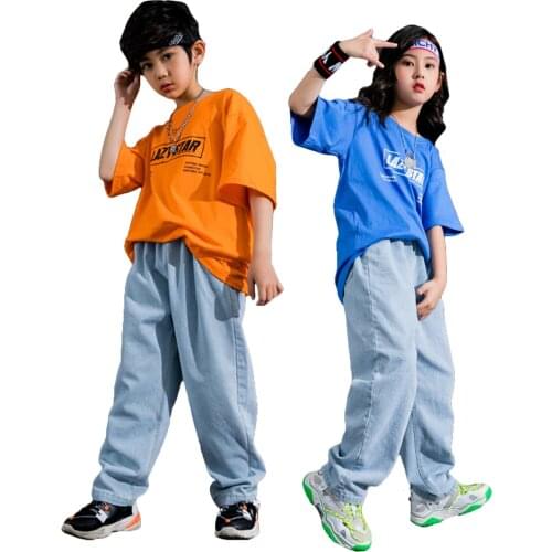 Lolanta Boys Girls Casual Daily Clothes T-shirt Or Jeans Clothes Hip Hop Streetwear Performance Dance Clothing