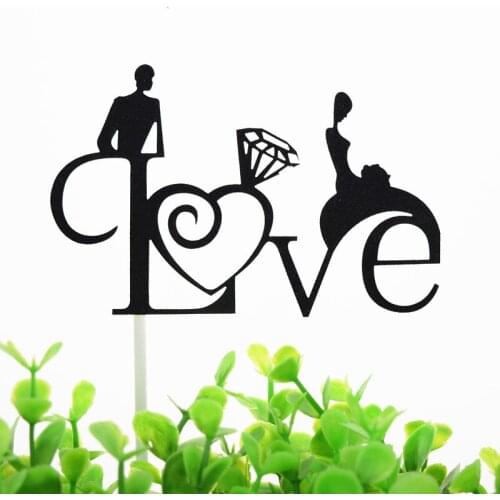 Lovely Wedding Cake Topper Flags Bride Groom Glittler Wedding Engagement Party Cake Baking Decoration Anniversary Cake Flags