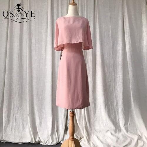 Pink Short Prom Dresses Chiffon Evening Gown with Shawl Simple Mother Dress Open Low Back Blush Women Formal Gown