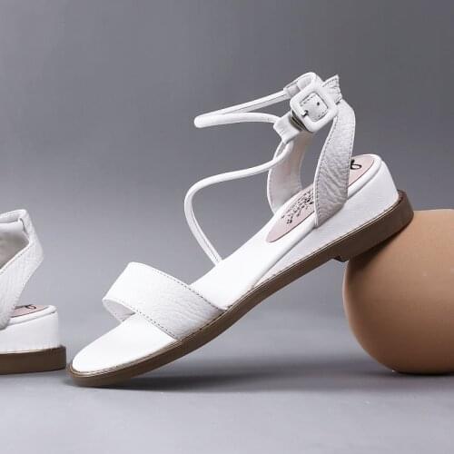 QZYERAI Black White Summer Europe Women Sandals Fashion Genuine Leather Womens Shoes Cowhide Wedge Sandals