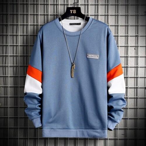 2021 Spring and Autumn Mens Hoodie Long Sleeve Stitching O-Neck Sweatshirt Fashion Mens Tops Mens Casual Shirts