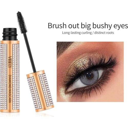 VIBELY 4D Diamond Silk Fiber Lash Mascara Waterproof Long Lasting Mascara For Eyelash Extension Black Volume Fast Dry Thick