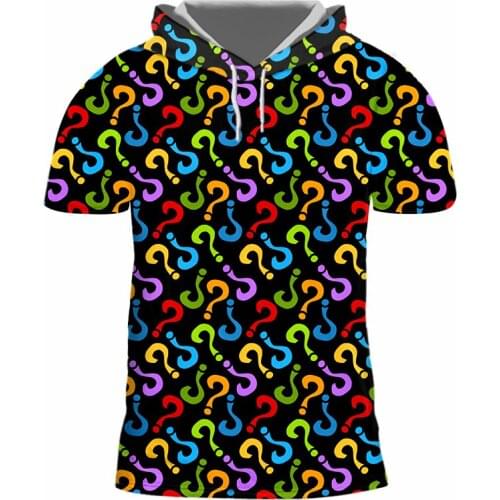 IFPD EU Size Unisex Hiphop Streetwear Tees Short Sleeve Hooded Tshirt Summer Tops Mens 3D Print Color Question Mark T-shirts