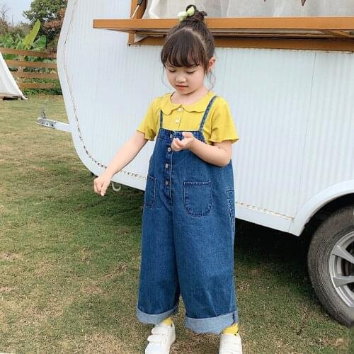 2020 Spring Summer Denim Overalls for Girls Jeans Jumpsuit Loose Leisure Pants Kids Overalls Outfits BC931