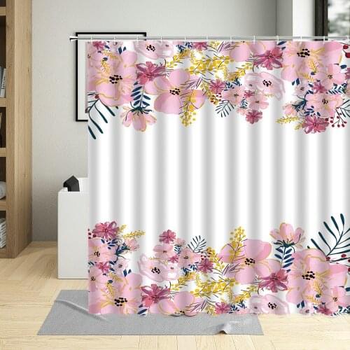 Flower Theme Shower Curtain Colorful Floral Plant Art Decor Design Fabric Polyester Waterproof Bathroom Curtains With 12 Hooks