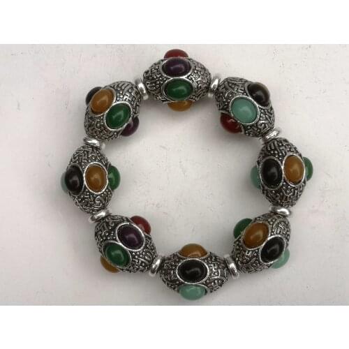 YIZHU CULTUER ART Collection Old China Cloisonne Bronze Carving Inlay Jewelry Bracelet Beads Family Decoration Gift