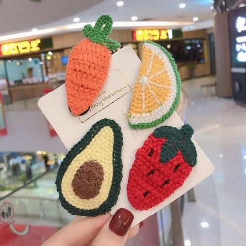 2019 Winter Girls Handmade Knitting Cute Flower Fresh Fruit Hairpins Children Lovely Hair Clips Barrettes Kids Hair Accessories