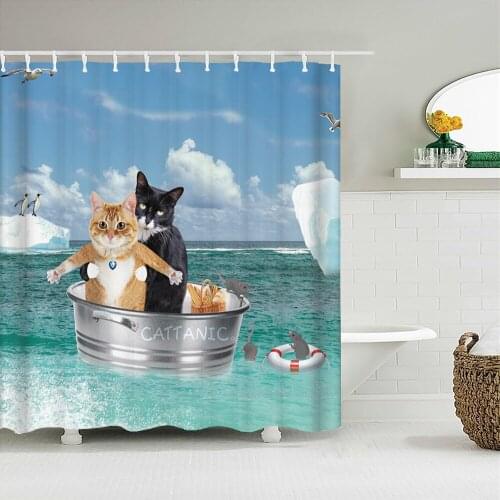 Cat Shower Curtains Bathroom Shower Curtain Cute 3D Fabric Shower Curtain with 12 Hooks Funny Waterproof Shower Curtain