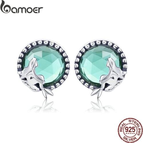 BAMOER New Collection Romantic 925 Sterling Silver Fairy Story Light Green CZ Stud Earrings Women Sterling Silver Jewelry SCE383