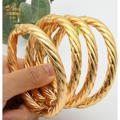 24K Gold Bangle African Jewelries Bracelets Luxury Indian Bangles For Women Wedding Wholesale Designer Copper Bracelets Gift