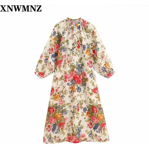 Za women 2020 Printed dress ecru Round neck dress short sleeves pleated cuffs. Polo-style button fastening on the front XNWMNZ