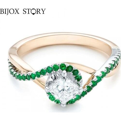 BIJOX STORY fashion silver 925 ring for women jewelry with emerald gemstone korean pop rings wedding anniversary party size 5-12