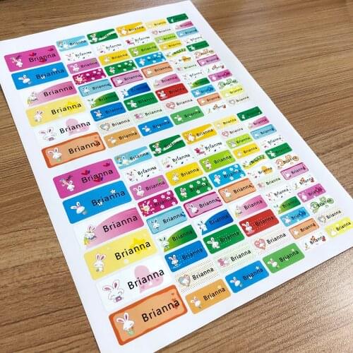 108Pcs Personalized Name Stickers Waterproof Cartoon Bunny Pattern Customize Tag Sticker Children School Stationery Decals Label