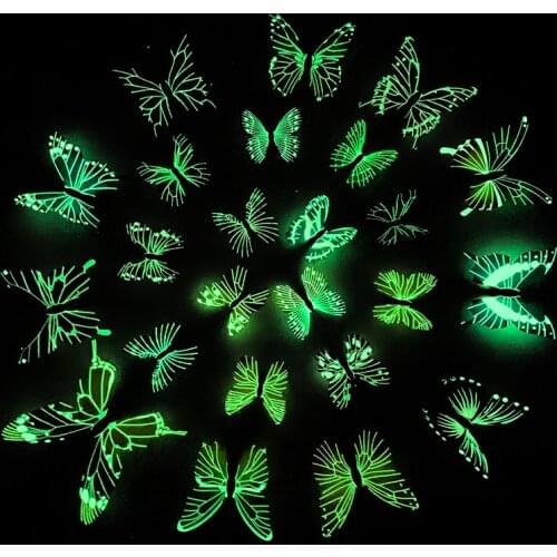 12/24pcs 3D Luminous Butterfly Wall Sticker Creative Butterflies Decal Art Home Decor Kids Room Decor Mural Wall Decals Decor