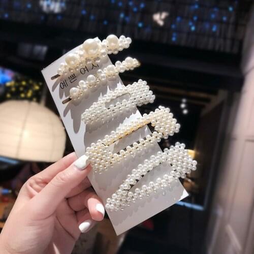 2-6Pcs/set New Pearls Hairpins Women Headwear Set Shiny Crystal Hair Clips Metal Geometric Barrettes Hair Accessories Female