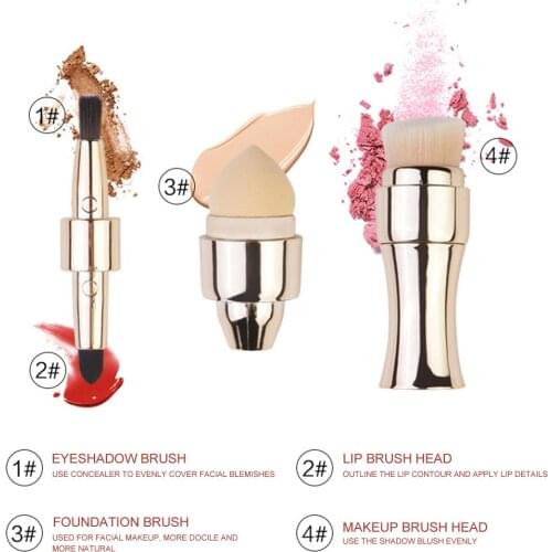 4 In 1 Home Lip Makeup Brushes Gift Soft Blush Smudge Foundation Travel Portable Retractable Tool Professional Multi-functional