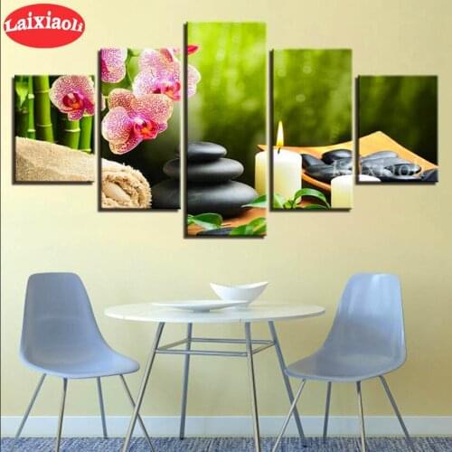 5pcs Full Square/Round Drill 5D DIY Diamond Painting "Orchid black stones" Multi-picture Phalaenopsis SPA Embroidery 5D decor