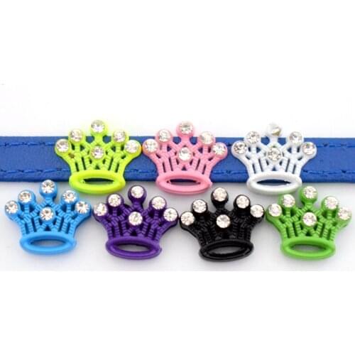 50PCS 8mm Color Paint Crown Slide Charms Slide Alloy Beads DIY Accessories For 8mm Bracelets Wristbands Straps Pet Name Collar