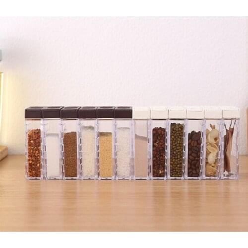 6pcs/set Salt and Pepper Shakers Spice Box Plastic Transparent Condiment Jar Storage Container with Lid