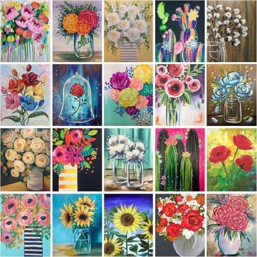 5D DIY Diamond Painting Imitation Oil Painting Series Flower Vase Flower Rose Chrysanthemum Decoration Cross Stitch Picture Home