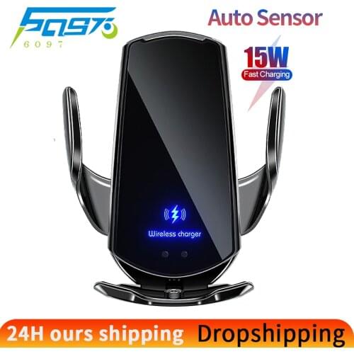 Automatic Car Wireless Charger 15W Infrared Sensing Clamping Cellphone Fast Charging Phone Holder Airvent for Iphone Samung More