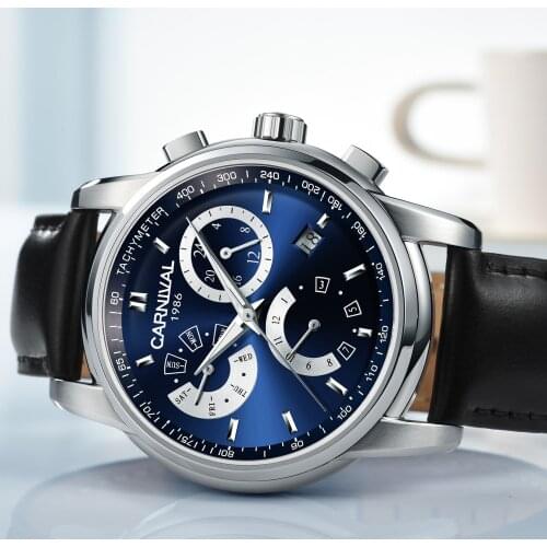 Montre homme Luxury Automatic Watch CARNIVAL Multifunction Mechanical Watch Men Sapphire Month Double Calendar 24 hours Luminous