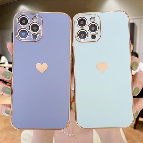 Plating Love Heart Phone Case For iPhone 12 11 Pro Max XR X XS Max XS 7 8 Plus 12Mini 11Pro Matte Shockproof Bumper Back Cover