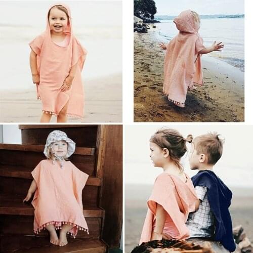Baby Kids Hooded Cape Sleeveless Cloak Poncho Outwear Beach Swimwear Coverup Bath Robe Towel Wrap for Boys Kids Children