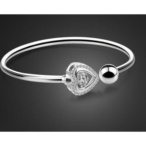 Elegant fashion 100% 925 Sterling Silver Bracelet luxury 5A Zircon Heart Bangle Adjust Size Woman Charm Jewelry Gift