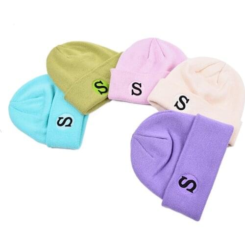HanXi New Embroidery Letter S knitted Cotton Beanie Hats for Women Men Winter Warm Hip Hop Bonnet Fashion Ski Caps