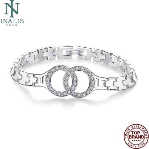 INALIS Classic Watch Shape Women Bracelets Circle Clear Cubic Zircon Bracelet Romantic Design Party Prom Gift For Best Friend