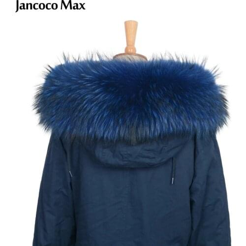 Jancoco Max* Lining 75cm 2019 Large Real Fur Trim Raccoon Collar Parka Hood Women Men Fashion Natural Scarf Hooks S1692