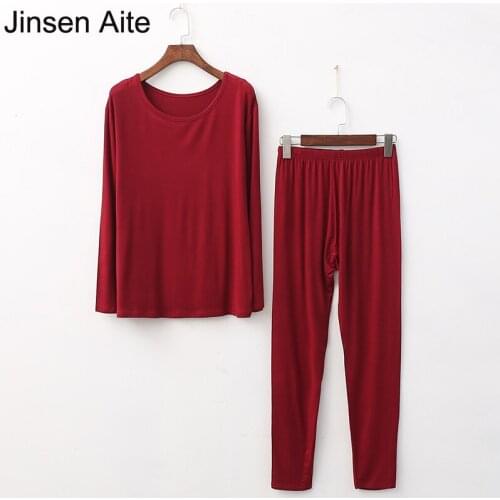 Jinsen Aite Plus Size XL-5XL New Modal Comfortable Long Johns Ladies Slim Underwears Sets Bottoming Thin Thermal Underwears JS39