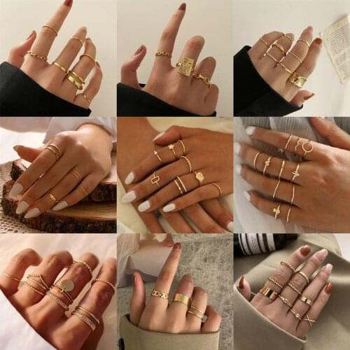 VAGZEB Hiphop Rock Metal Geometry Circular Punk Rings Set Gold Color Finger Accessories Buckle Joint Tail Ring for Women Jewelry