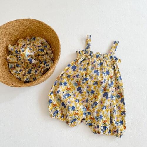 2021 Korean Version Of Summer Baby Girl Baby Floral Sling Short Bag Fart Romper To Send Hat Boutique Clothing Bodysuit