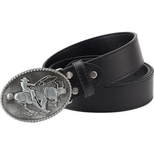 Cow belt buckle western style pu belt