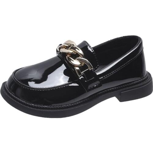 Girls Shoes Sneakers Leather Children Casual Leather Shoes Chic Classic Metal Chains Autumn Brand New Kids Formal Shoes 26-36